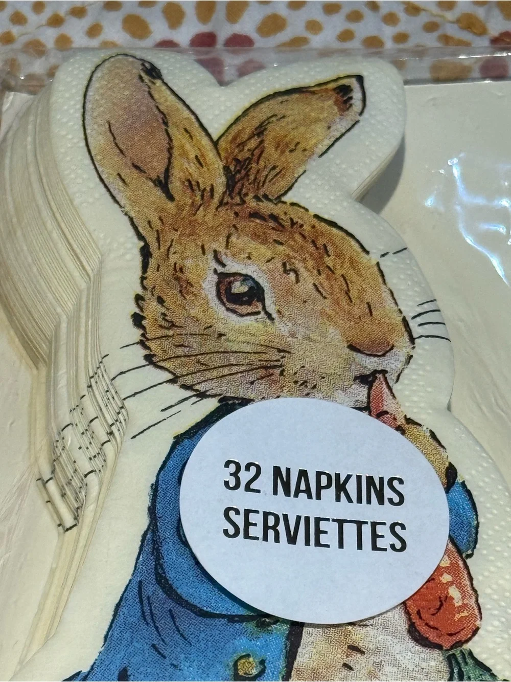 Peter Rabbit Shaped Napkins - Cream with Blue Jacket - 32 Napkins. NWOT